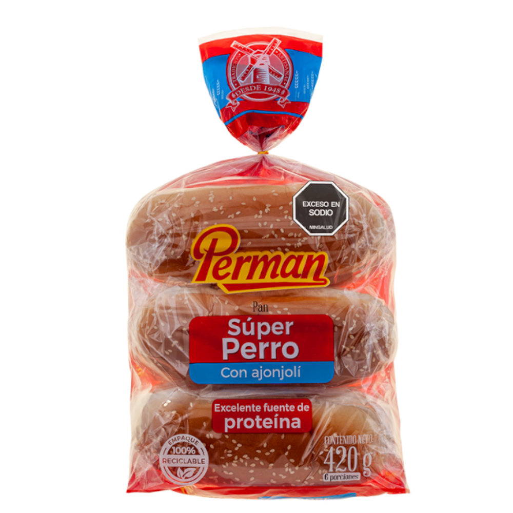 Pan Súper Perro Perman Ajonjolí 420Gr | SuperBooM